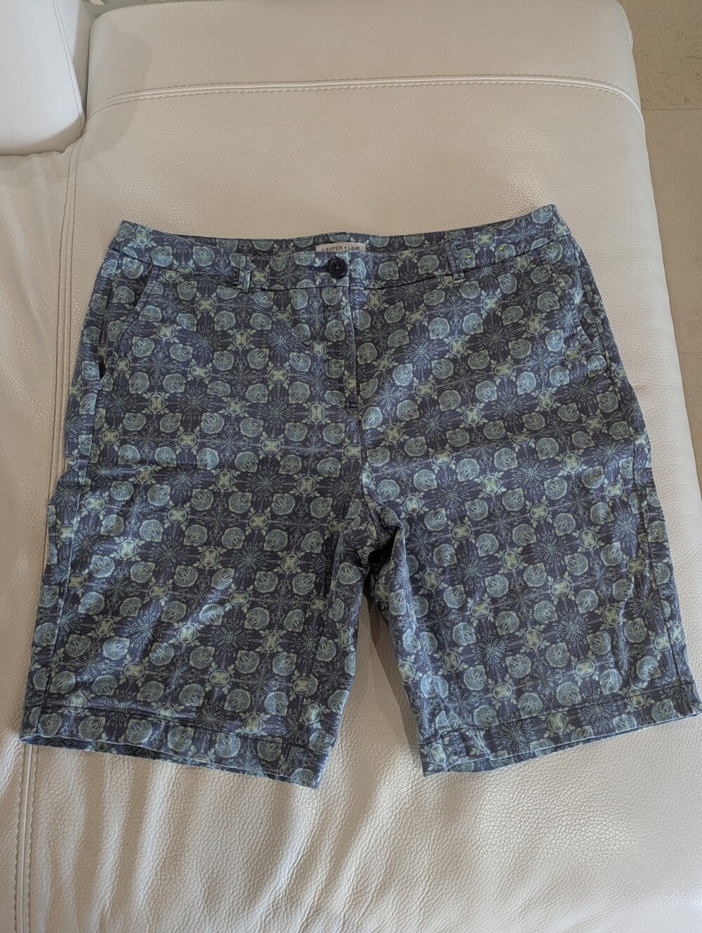 Juniper & Lime Patterned Blue-Green Cotton Bermuda Shorts